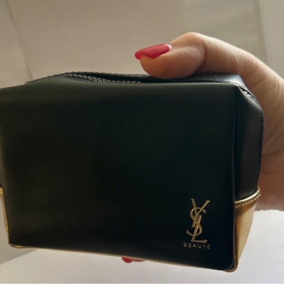 Yves Saint Laurent Beaute YSL black gold Makeup cosmetic Bag Pouch case clutch - Picture 3 of 6